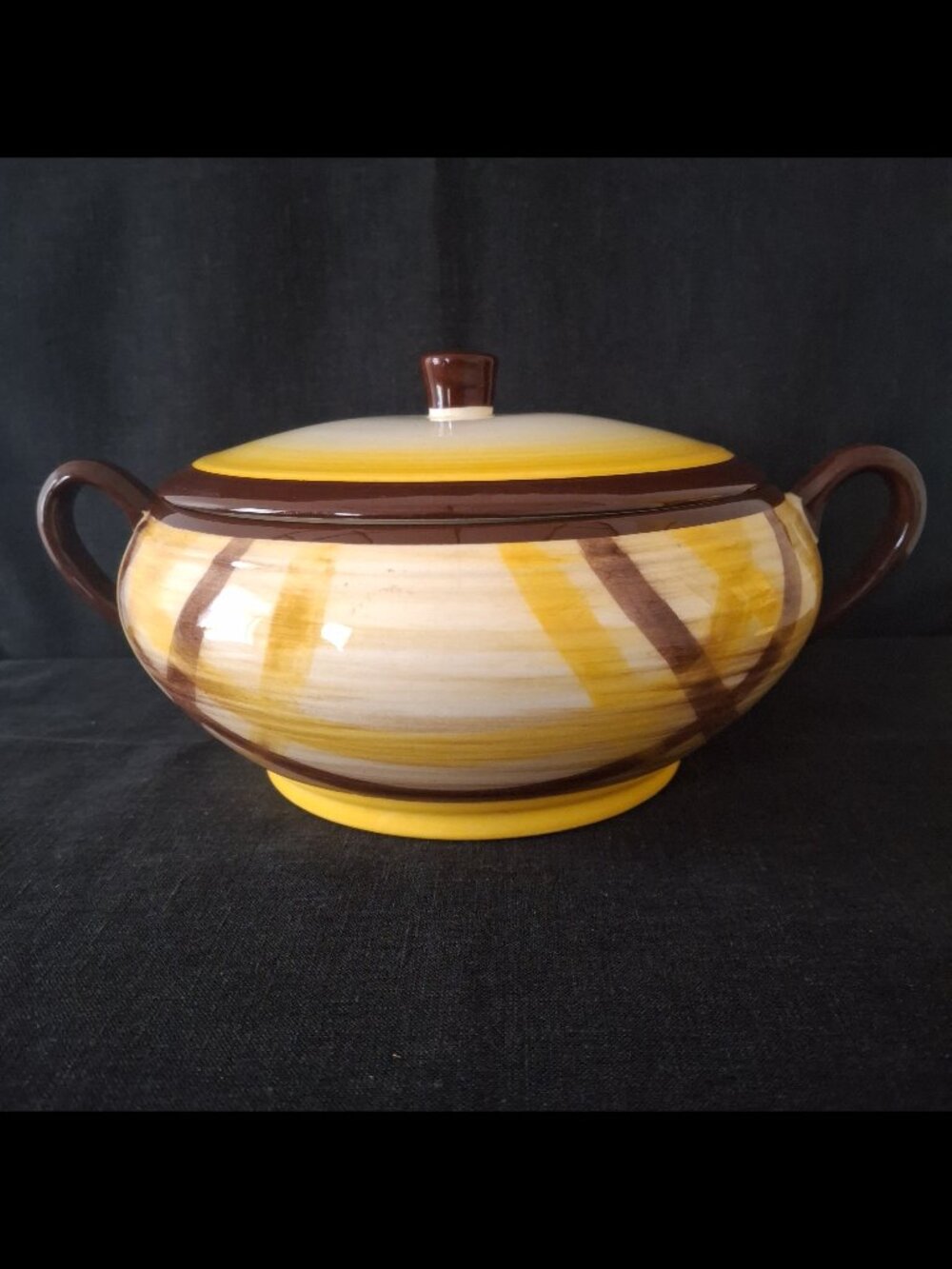 Vintage Vernon Kilns Dinnerware Organdie Brown Yellow Plaid Covered Casserole